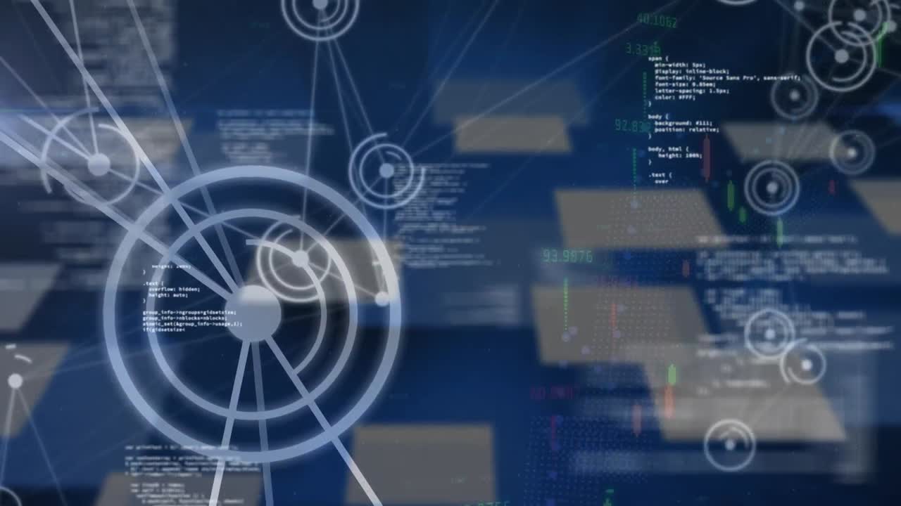 Animation of network of connections and data processing on screen
