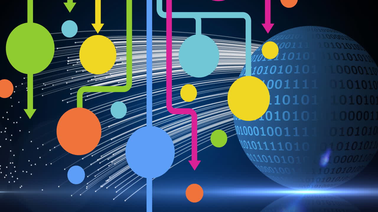 Animation of network of connections with digital icons over globe in background