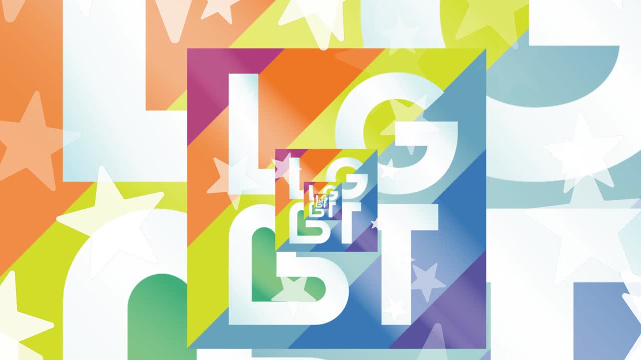 animación de estrellas y textos lgbt en fondo blanco