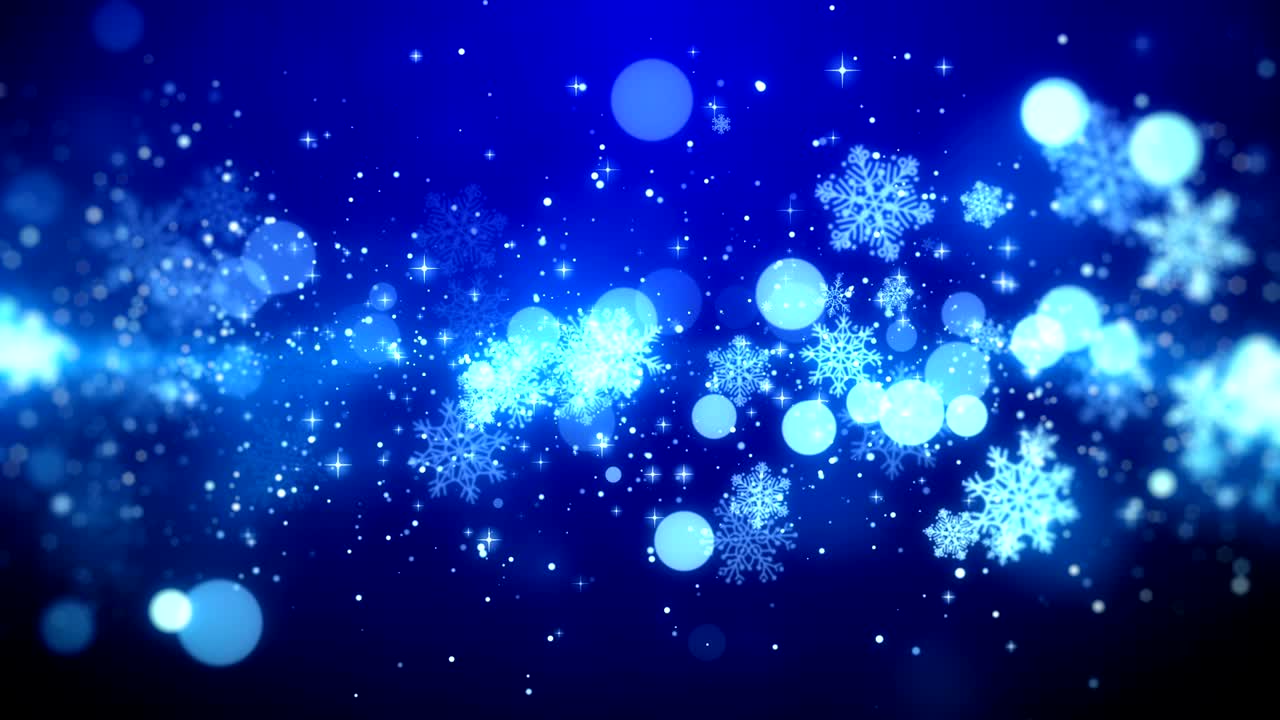 크리스마스 모션 배경 영상 (블루 테마), 골든 스노우플레이크 조명과 함께 세련되고 우아한 테마, 루프