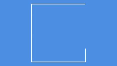 animation of white lines forming open rectangle on blue background