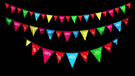 hanging pennants with the word sale! with alpha channel mask in 4k