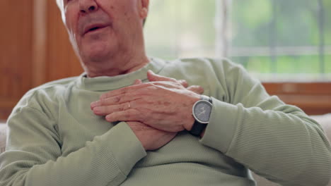 hands, heart attack or condition with a senior man