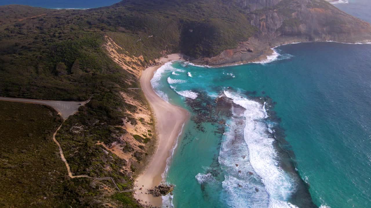 Aerial drone footage of empty beach, salmon holes Western Australia