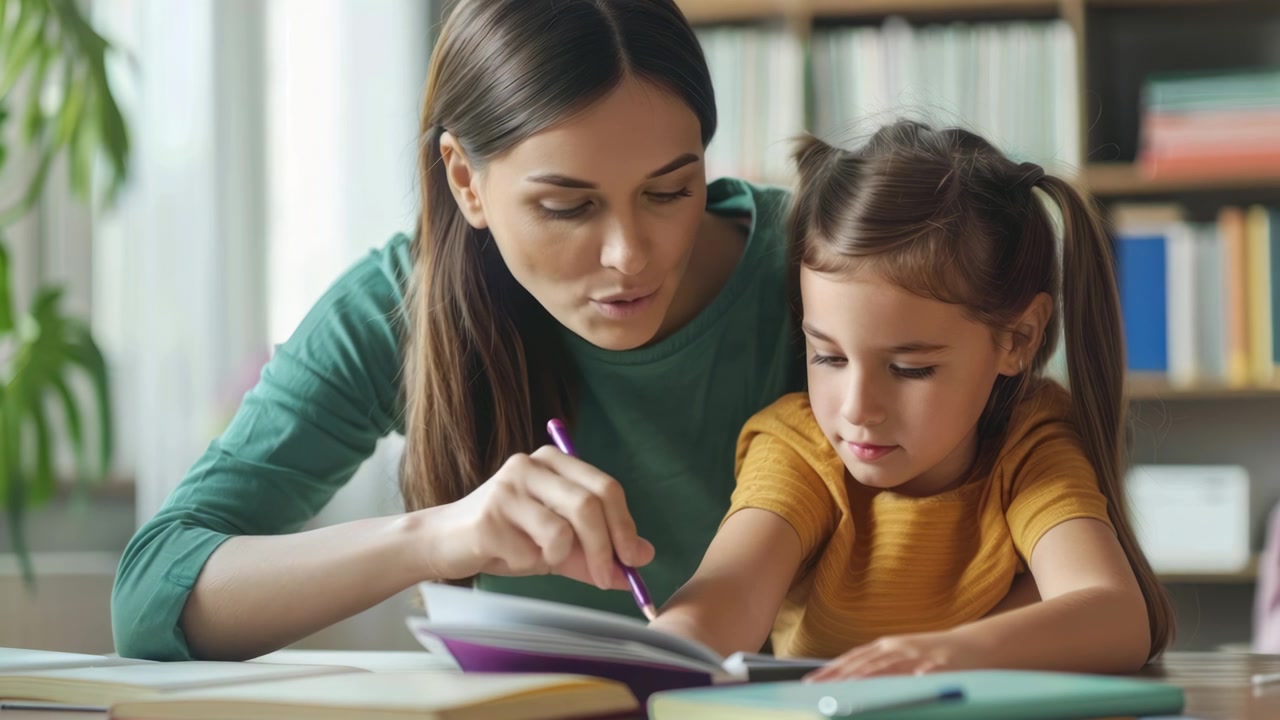 Madre che aiuta la figlia piccola con i compiti a casa