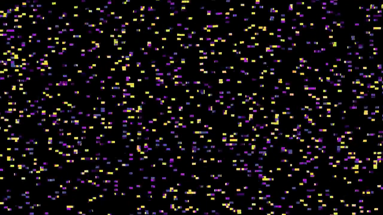 Abstract Digital Background with Floating Yellow and Purple Pixels
