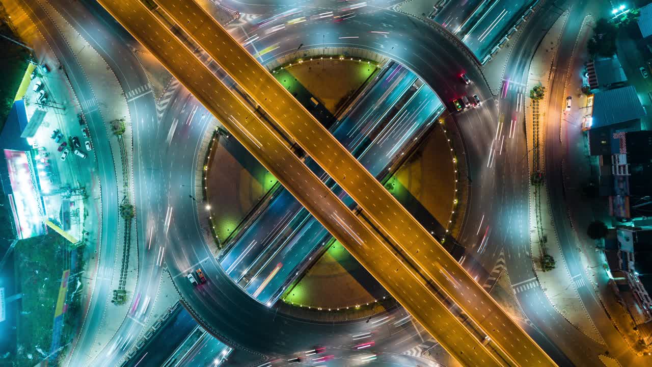 4K Time lapse or Hyper lapse : Aerial view network or intersection of highway road for transportation or distribution concept background.