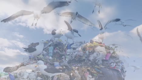 animation of clouds with birds flying over waste disposal site