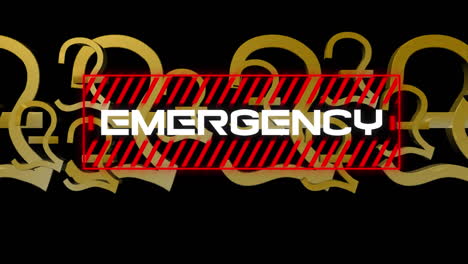 animation of a word emergency in red frame over pound signs floating.