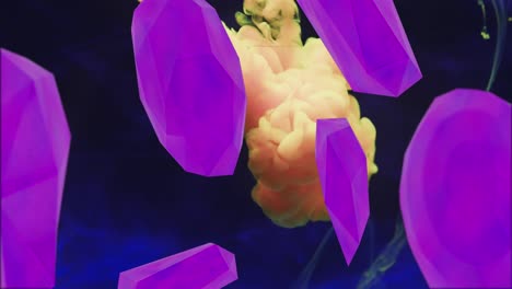 animation of purple shapes over yellow liquid on black background