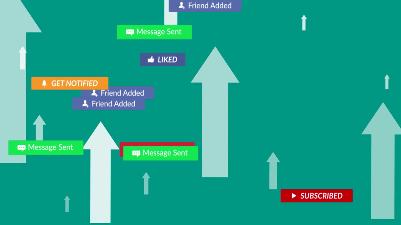 녹색 바탕에 화살표 위에 텍스트가 있는 소셜 미디어 아이콘의 애니메이션