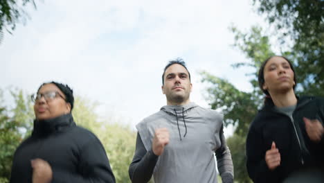 Fitness,-forest-and-group-of-friends-running