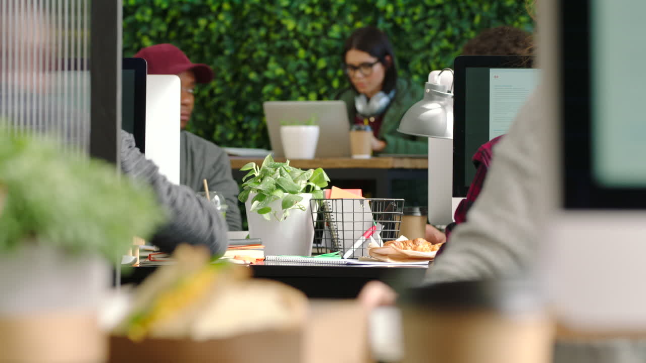 Creative startup, hybrid office and employees