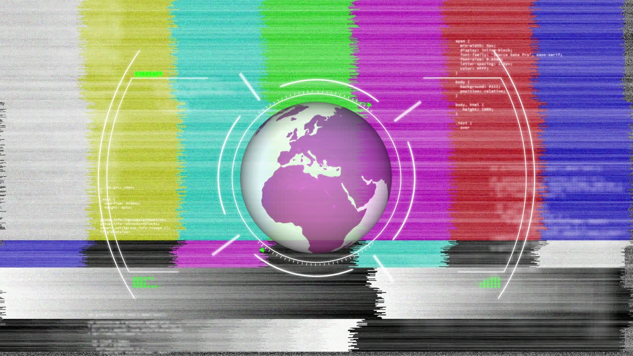 animación del globo, el visor y los datos sobre el fallo de la televisión
