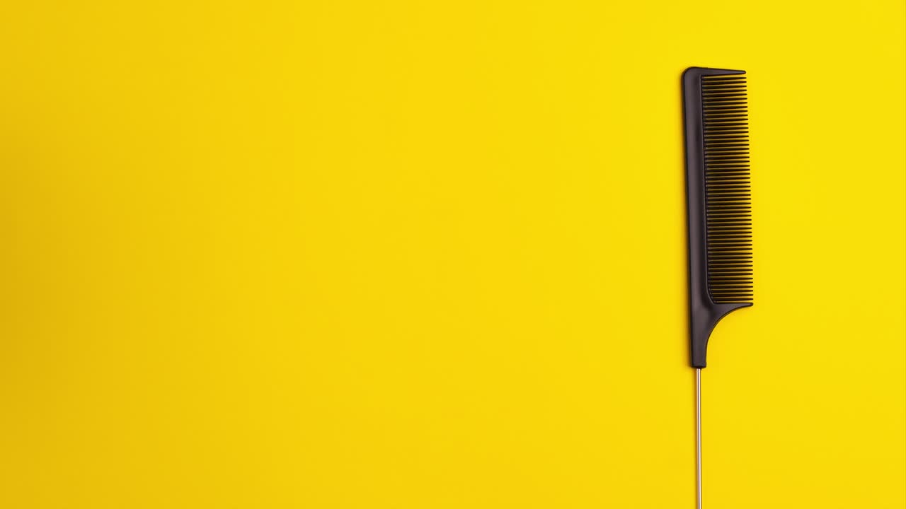 노란색 배경에 앞뒤로 흔들리는 머리카락을 분리하기위한 검은색 의 평평한 레이