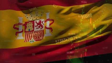 animation of graph and data processing over flag of spain