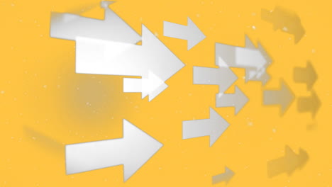 digital animation of white particles falling over multiple arrow icons against yellow background