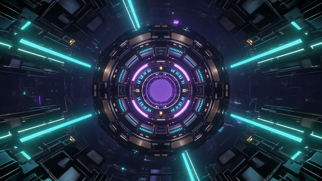 Abstrakt futuristisk tunnel med glødende neonlys