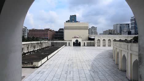 drone shot of baitul mukarram national mosque of bangladesh at dhaka city daytime