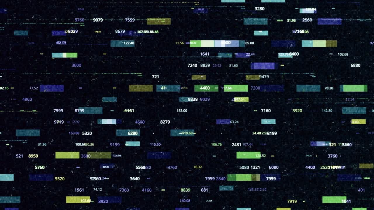 Big data digital code running through the futuristic information technology computer. Animation. Digits and colored long informational blocks