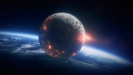 burning moon over earth