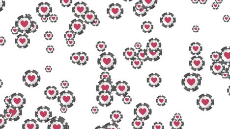 fichas de póquer con corazones moviéndose y agrupándose