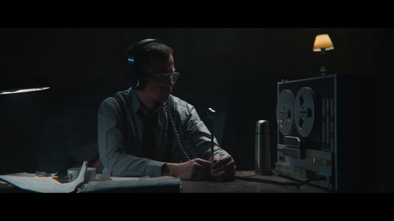 An intelligence officer is working at the wiretap station