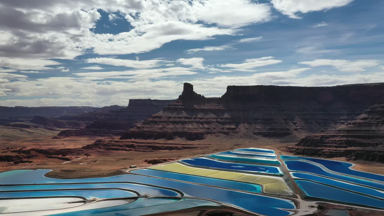 Potassium Chloride Pond Near The Canyonlands National Park In Utah - aerial drone shot