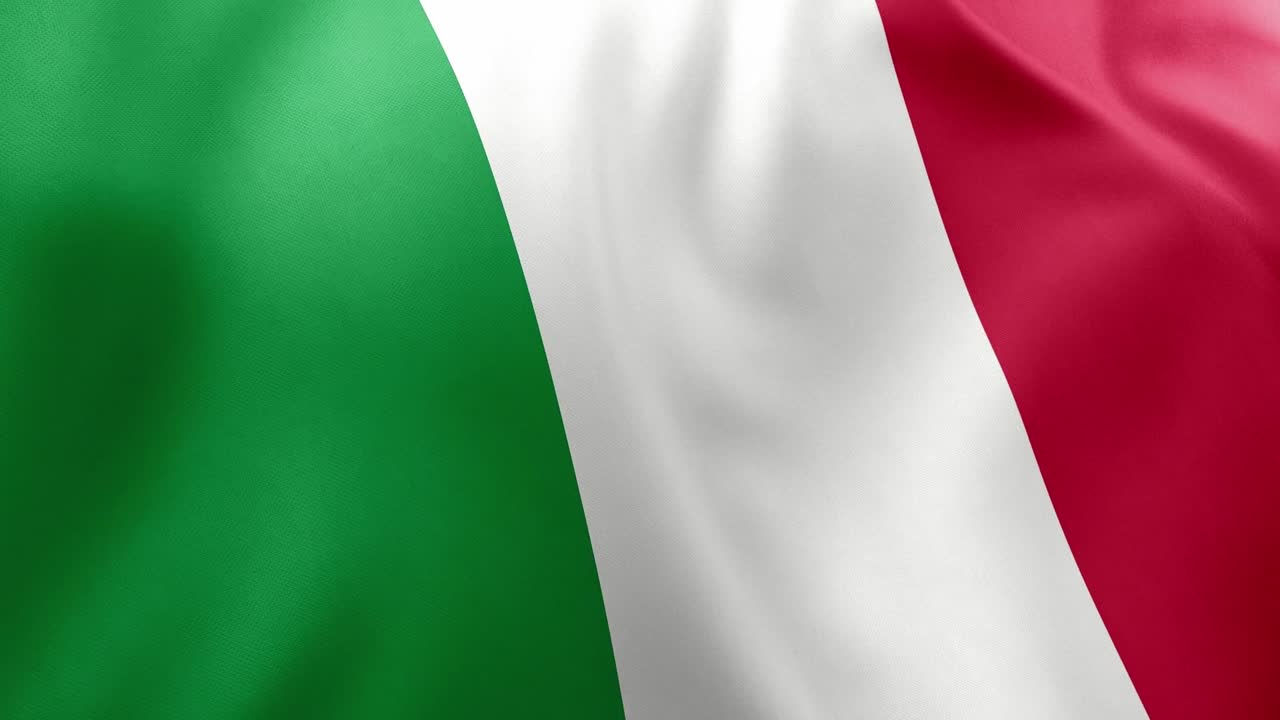 Close up realistic animation of the Italian national flag waving gently. Green, white, red vertical stripes. Seamless loop for European patriotism, travel, Italy
