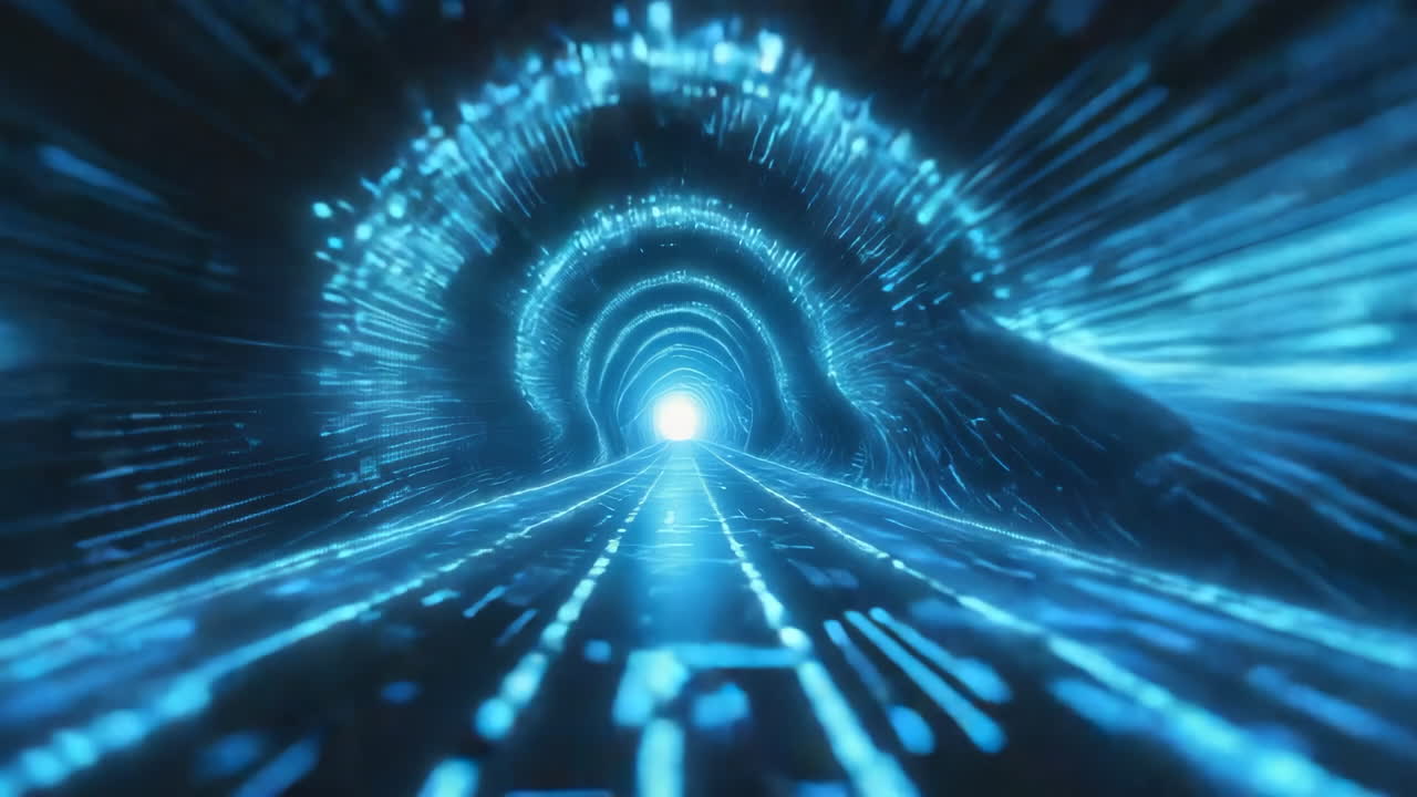 Abstract Digital Blue Light Tunnel