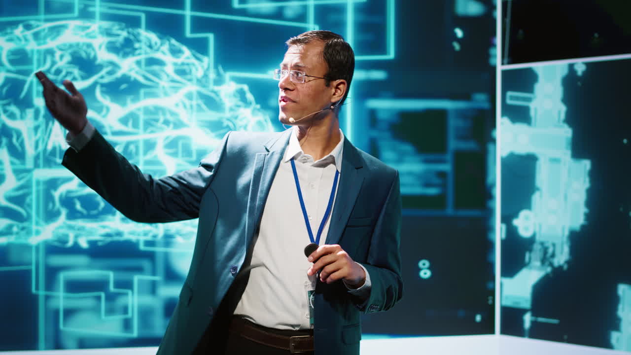 IT expert moderating symposium, teaching industry workers how to tap into AI