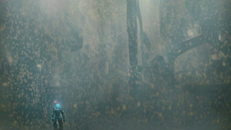 futuristic robot soldiers in a dusty battlefield