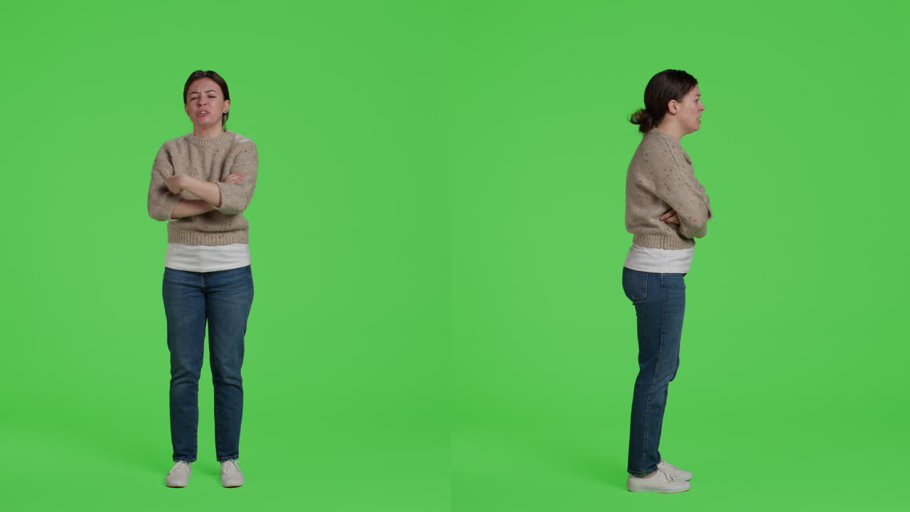 Woman on a green screen