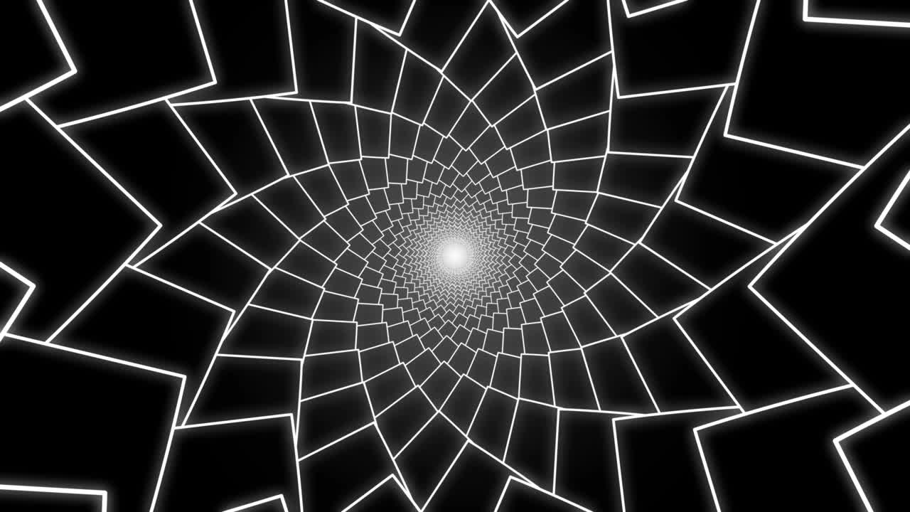 Graphic Polygonal Star Shape Tunnel Black and White Abstract Geometric Spiral Looped Animation Background