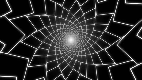 graphic polygonal star shape tunnel black and white abstract geometric spiral looped animation background