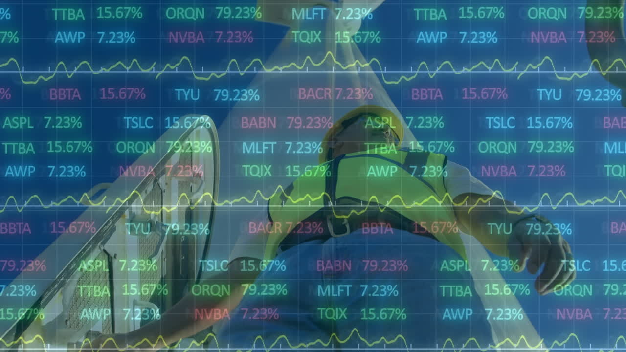 엔지니어와 풍력 터빈에 대한 금융 데이터 처리 애니메이션