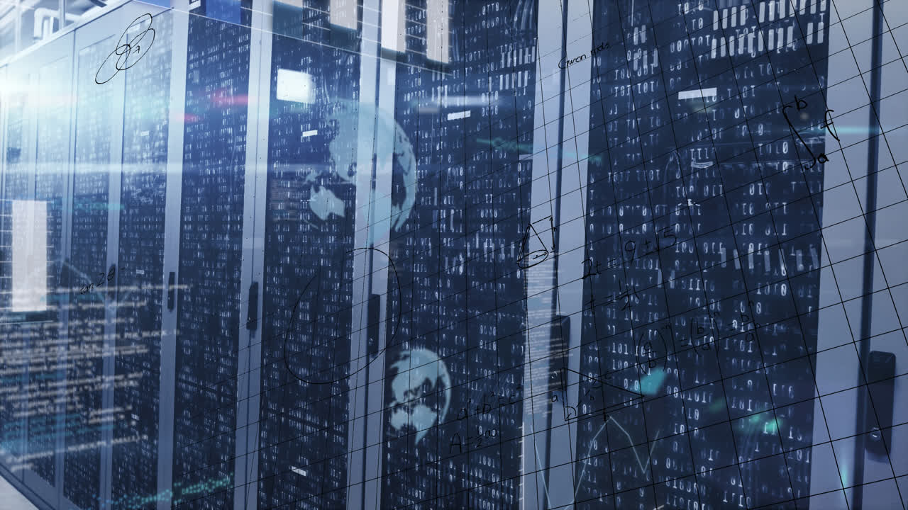 Animation of data processing over server room