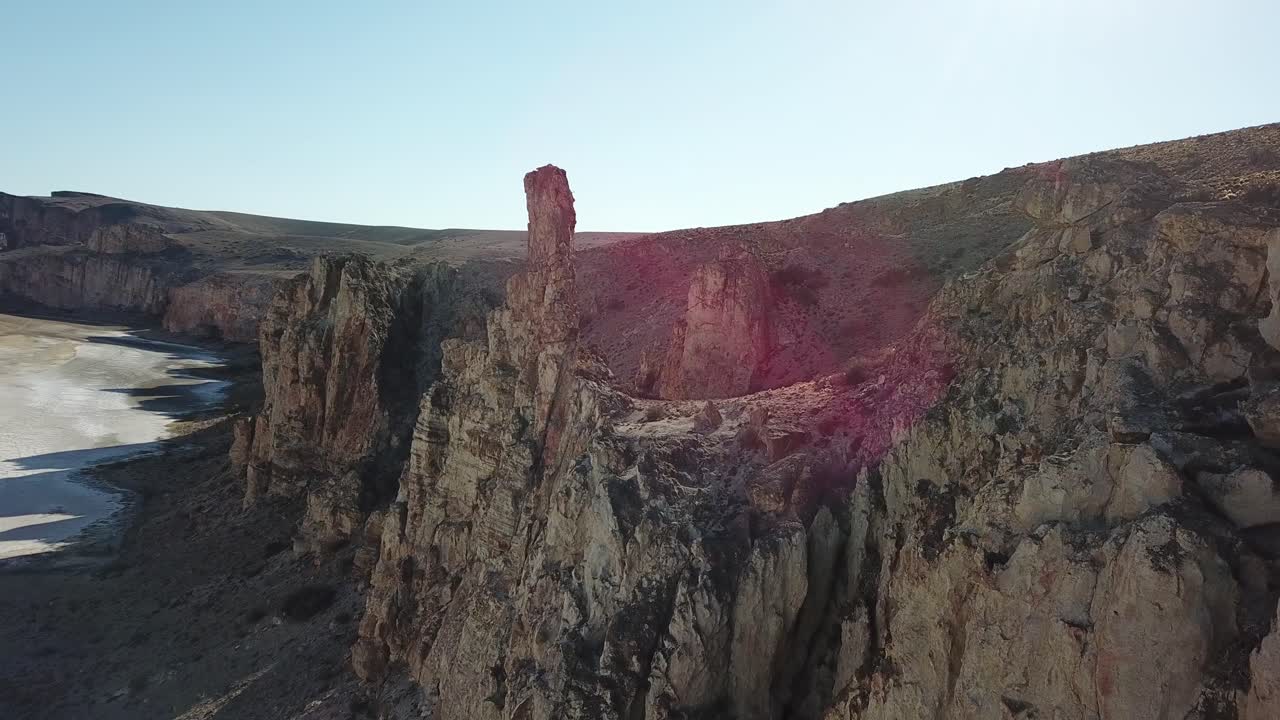 Cueva de Las Manos Region, Argentina. Drone Aerial of Dry Landscape and Salt Flat Canyon