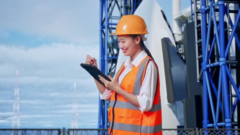 ingeniera que trabaja en una plataforma de lanzamiento de cohetes