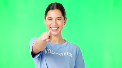 Happy,-woman-face-and-volunteer-with-green-screen