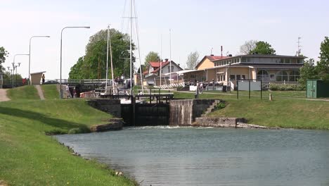 long shot of watergate or sluice at goeta canal in sweden