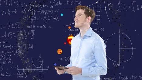 Animation-of-businessman-over-equations-and-solar-system