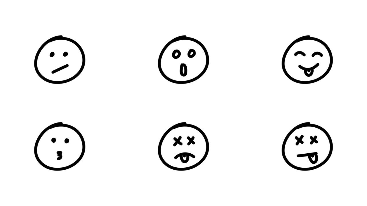 Hand-Drawn Doodle Style Emoticons Displaying Various Facial Expressions