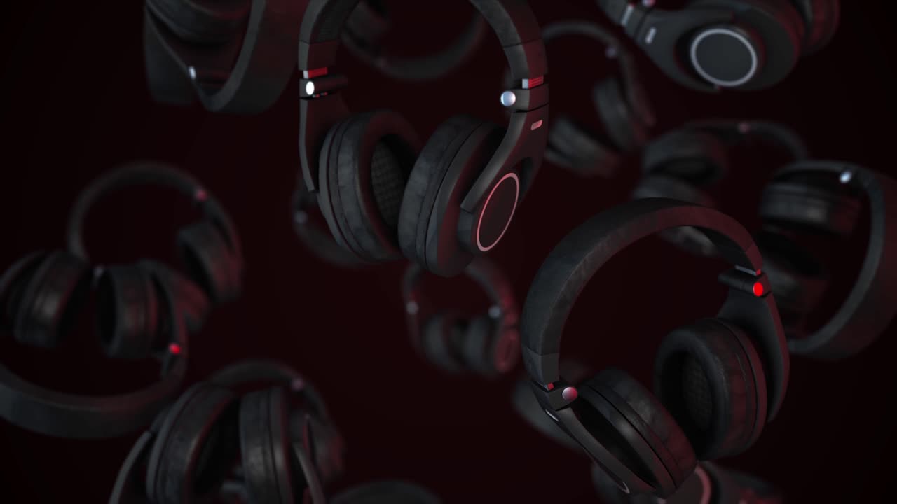 auriculares negros cayendo sobre un fondo rojo