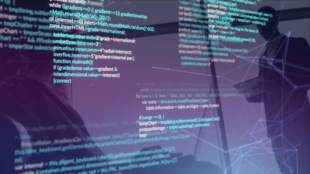 animación del procesamiento de datos sobre diversas personas de negocios que usan computadoras portátiles