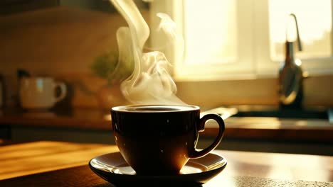 a cup of coffee on a kitchen table