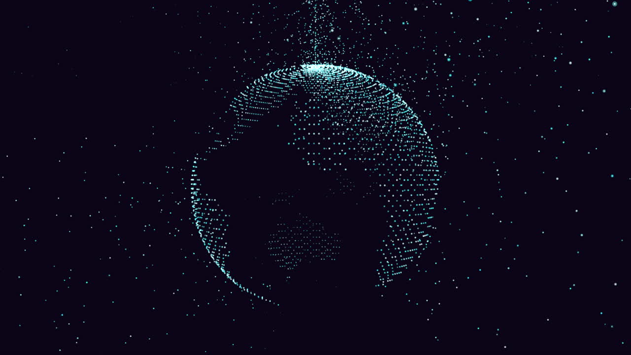 Interconnected wireframe sphere floating in space with celestial background