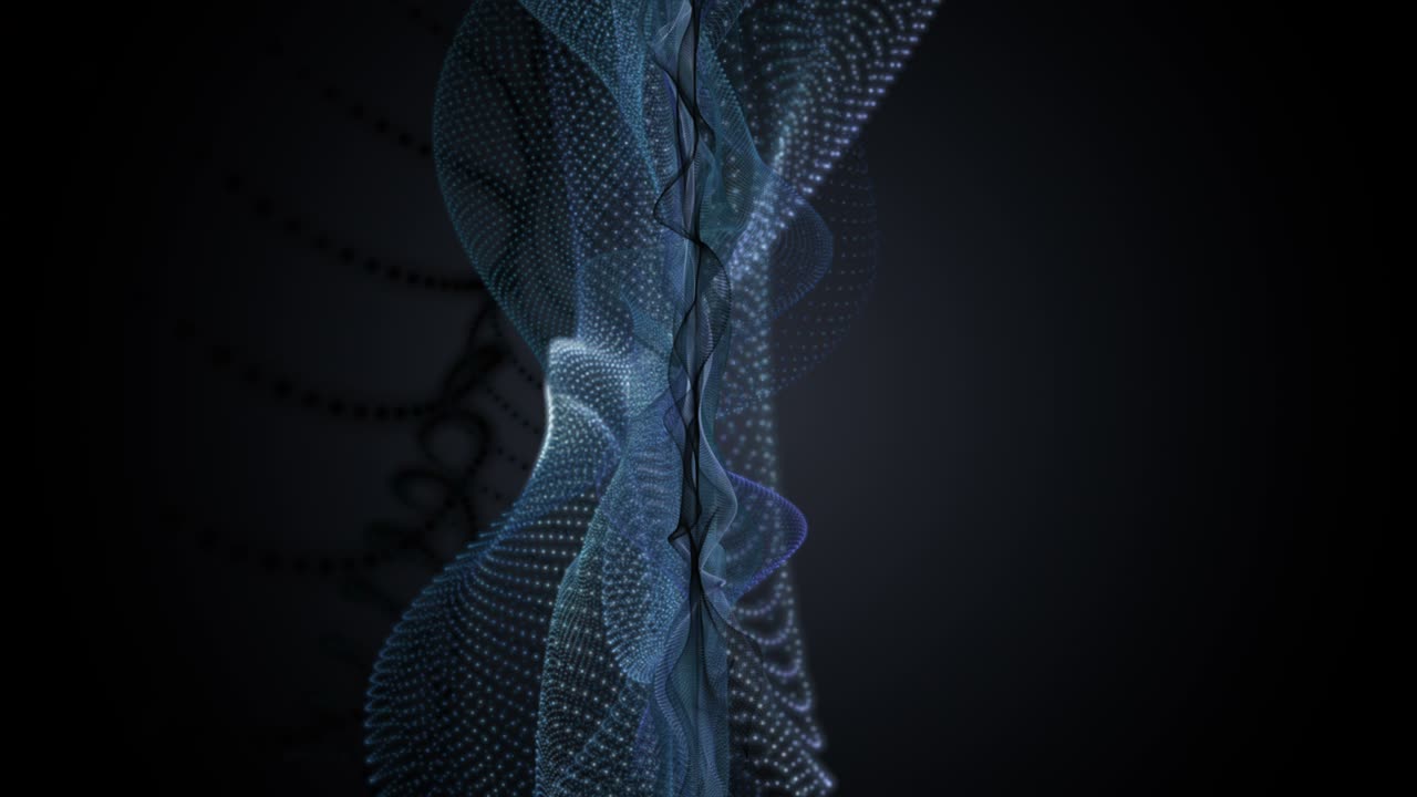 Futuristic animation with particle wave object in slow motion, 4096x2304 loop 4K