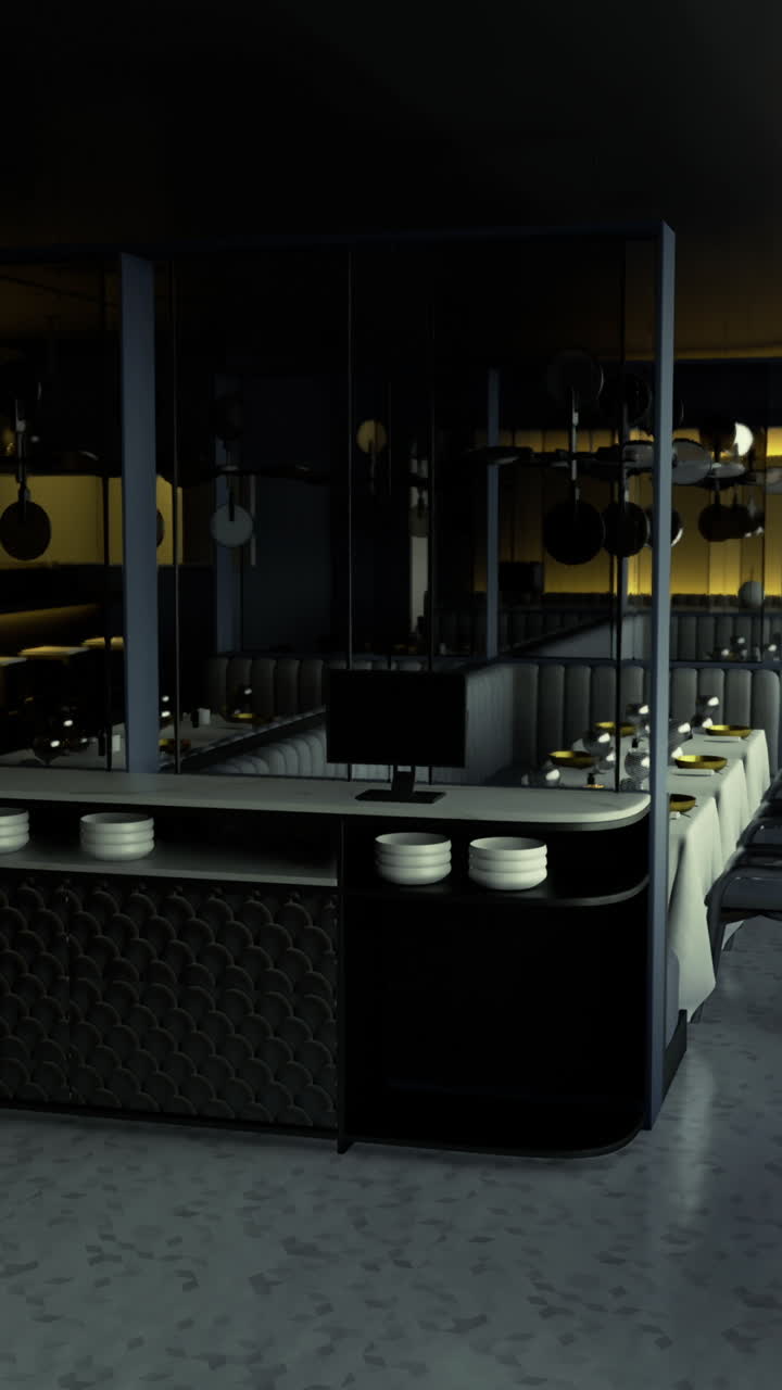 Elegant modern dining area with stylish decor and warm lighting in restaurant