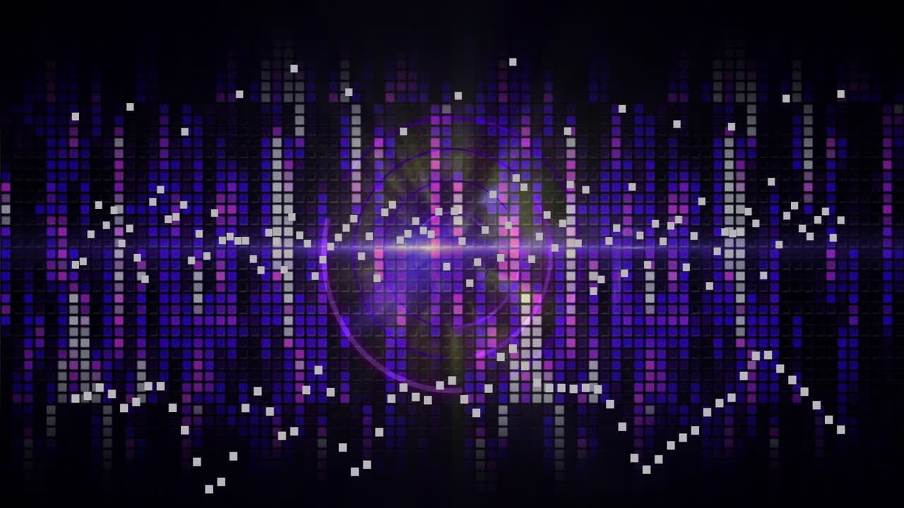 Audio pulse starting equalizer, white wave moving, ring spinning, flare pulsing to show rhythm